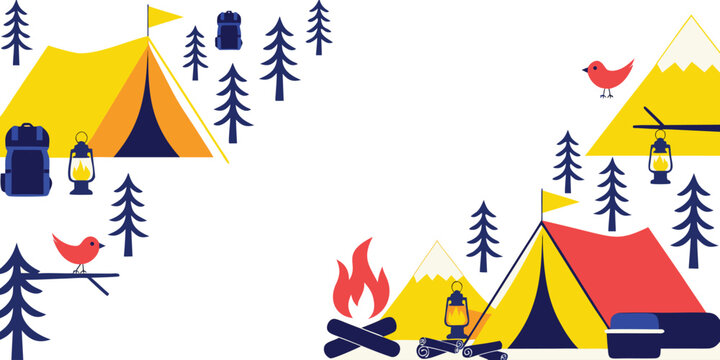 Camping trip elements frame with tents and backpacks