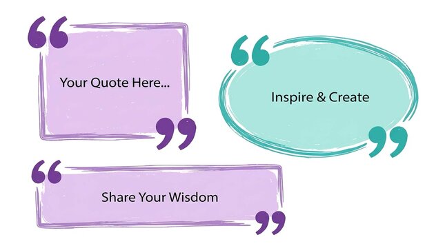 Decorative hand drawn quote boxes featuring vibrant pastel colors and bold quotation marks for creative text displays and social media