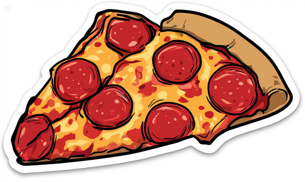 Pepperoni pizza slice sticker illustration 