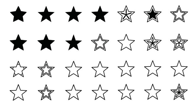 Star Rating Icons: Filled, Outline, and Detailed Star Shapes