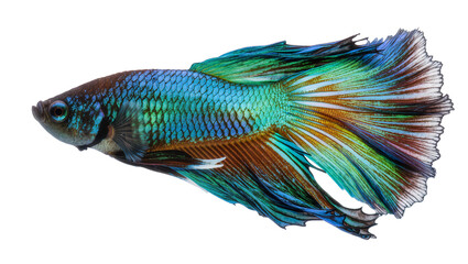Fototapeta premium Siamese fighting fish with iridescent blue and green scales and flowing fins