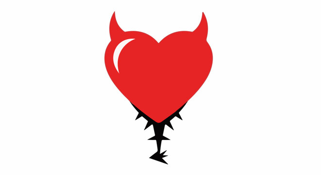 A red heart with devil horns and a thorny tail