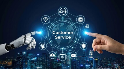 Obraz premium Enhancing customer service with ai and automation technology in urban environments a fusion of human touch and digital solutions