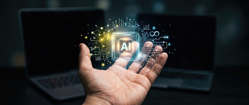 Exploring artificial intelligence innovation digital workspace graphic visualization tech environment close-up view futuristic concept for enhanced productivity