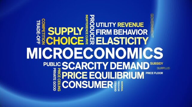 Microeconomics animated word cloud-text design animation tag kinetic typography seamless loop.