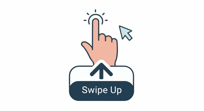 Animated hand performing a swipe-up gesture above a button