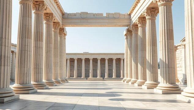 Ancient greek temple with tall columns and stone floor