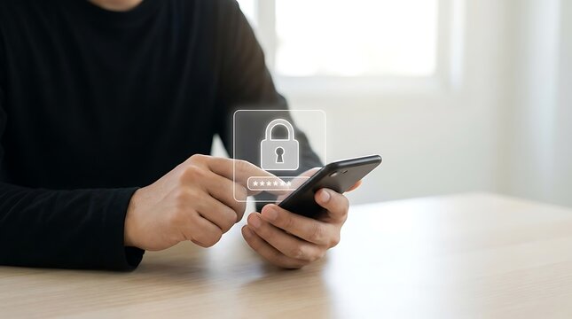 Mobile device security concept with lock icon and password entry