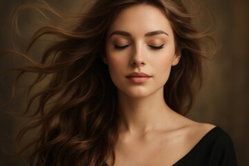Fototapeta premium Serene woman with flowing hair