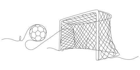 Continuous line drawing of soccer ball flying into the goal net © Art Ris