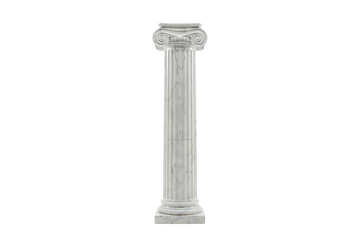 Fototapeta premium Vertical white marble ionic column with fluted texture and detailed scroll capital isolated on a transparent background