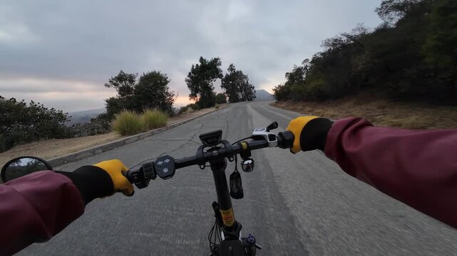 Griffith Park Bike POV Shot at Sunset Uphill 2 Los Angeles California USA