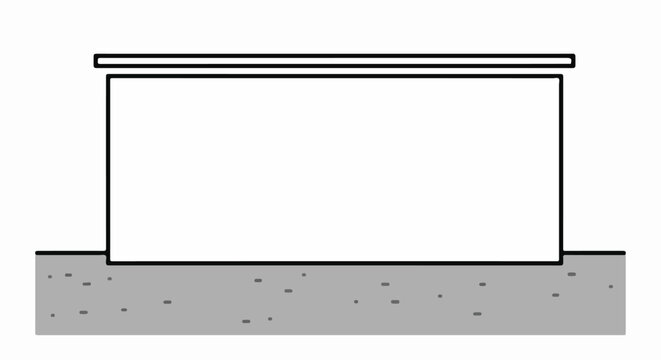 A minimalist illustration of a white rectangular block on a grey, speckled surface with a black border