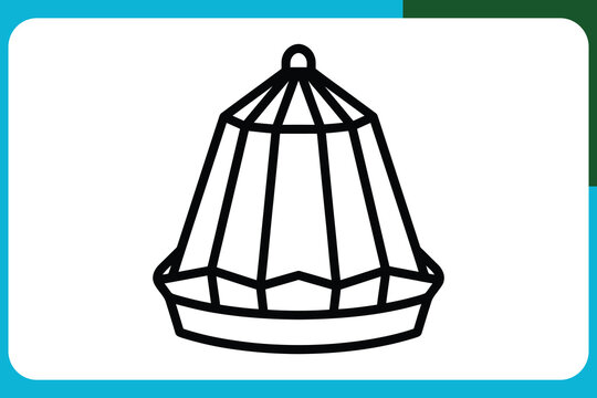 Bird cage icon simple line drawing on white background