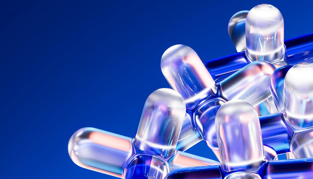 Floating 3D capsule module clustered on a blue background