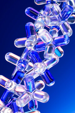 Cascading 3D capsule network flowing through a blue field