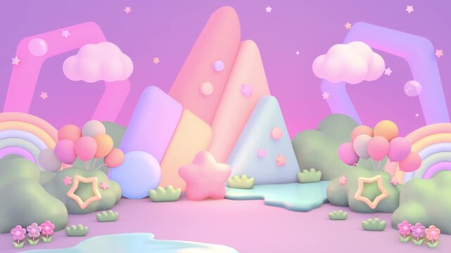 Dreamy geometric land animation. (loop)