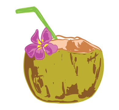 Buko Juice with Pink Tropical Flower Summer Refreshing Drink
