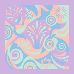 Fototapeta premium Abstract festive pattern with pastel swirls and confetti