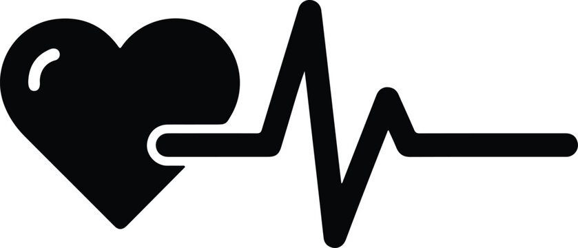 Silhouette vector heart with a pulse line medical health symbol design