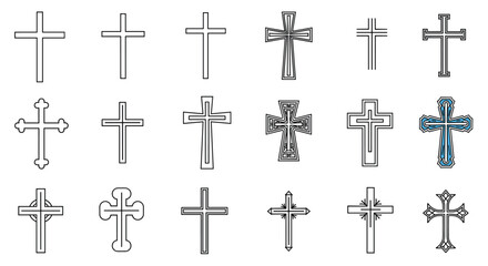 Fototapeta premium Ornate collection of Christian cross designs represents faith, religion, historical Christianity, and church spirituality.