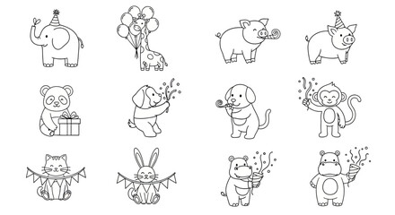 Obraz premium Celebration themed animal icons with party accessories.