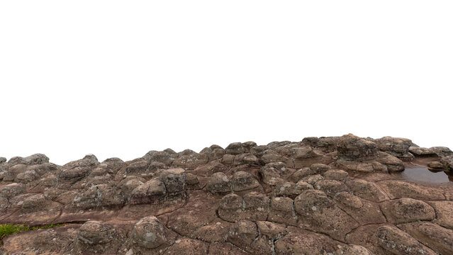 A unique geological landscape featuring a textured bumpy rock formation isolated on a white background.