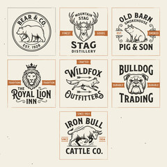 Obraz premium Set of vintage animal brewery and distillery logo templates.