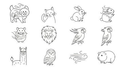 Obraz premium Minimalist wildlife and domestic pet icon set.