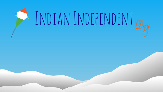 Minimalist Indian Independence Day Sky Background with Tricolor Kite and White Paper Cut Waves