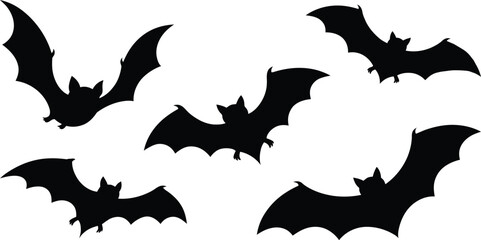 Halloween bat silhouette collection flying spooky bats vector set © Ashfan