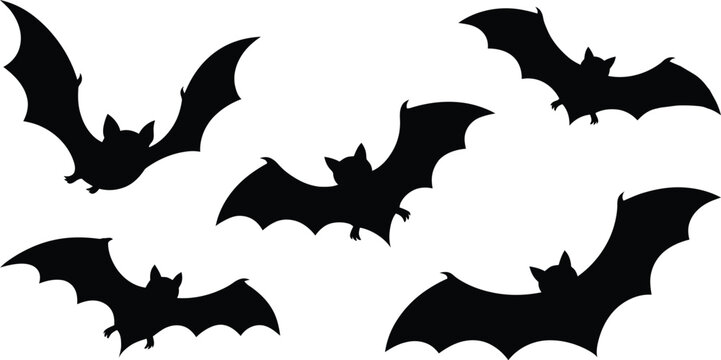 Halloween bat silhouette collection flying spooky bats vector set