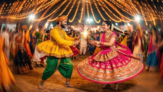 Dynamic Dandiya Raas Dance During Navratri Festival