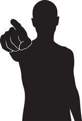Obraz premium Man pointing finger to side in dark silhouette isolated on white