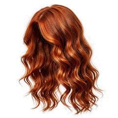 Fototapeta premium Photorealistic Long Red Wavy Hair with Copper Highlights on Pure White Background