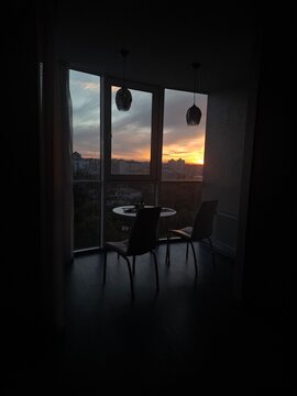 Beutiful sunset view througth the window