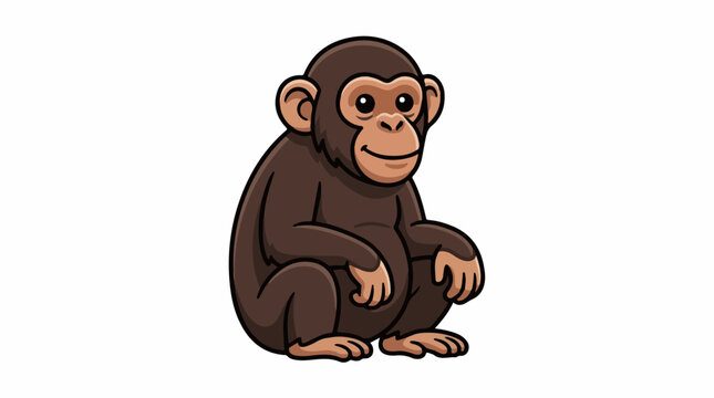 A cartoon monkey with a smile and big eyes sitting on the ground