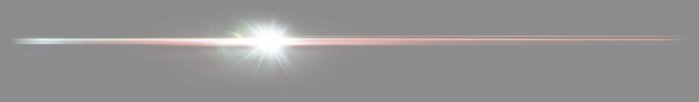 Lens Flare Overlay Pack - Intense White Elongated Flare with Subtle Red Edge on Gray Background