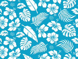 Hand drawn tropical hibiscus flower seamless pattern. © andin