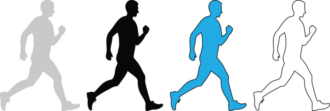 Man running silhouette, athletic figure in motion, vector graphic of person jogging.