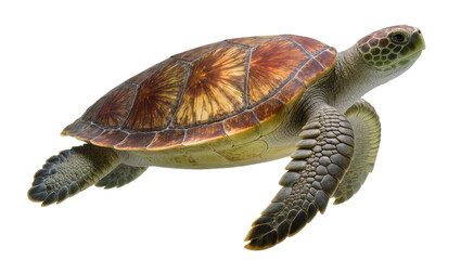 Obraz premium Green sea turtle swimming with patterned shell and scaly skin