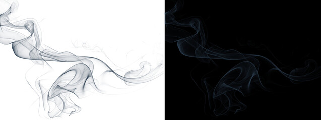 Naklejka premium Glowing Blue Gray Wavy Smoke Waves Ink Swirl Abstract on White and Black Dual Background