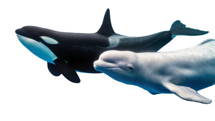Orca and Beluga Whale Swimming Together © darietta