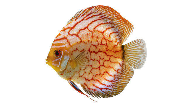 Orange and white striped discus fish with red markings