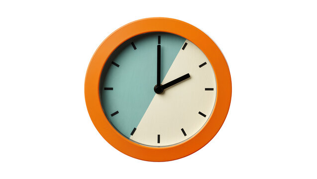 Orange framed clock with split color face showing 2 10