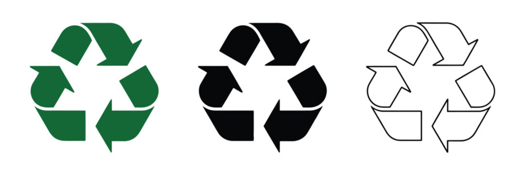 Recycle Symbol Icons Featuring Recycling Arrows, Environmental Sustainability Signs, Waste Reduction Concepts, and Eco Conservation Design Elements