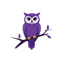 Obraz premium A vibrant purple owl perched on a dark tree branch.