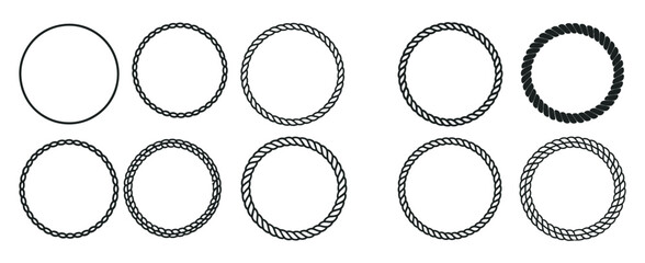 Round rope curve symbol set, rope circle design elements in multiple thickness styles vector isolated transparent © vision Alamin vai A