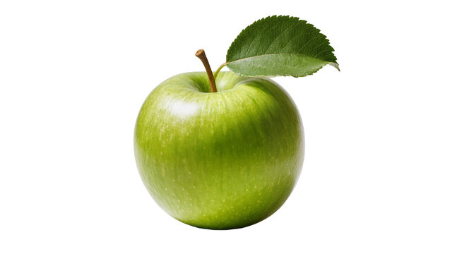 Green apple with stem and leaf