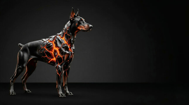 Surreal Doberman Volcanic Obsidian and Magma Hybrid Concept